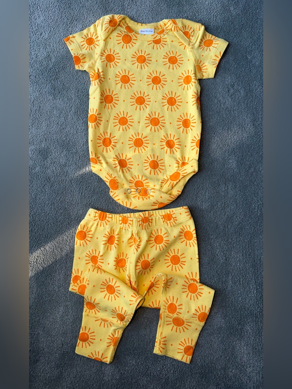 Hanna Andersson Yellow Baby Onesie & Bottoms with Orange Sun Print